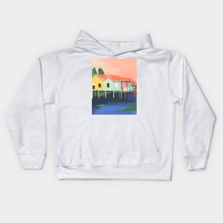 Colorful Stilt Houses Seaside Painting Kids Hoodie